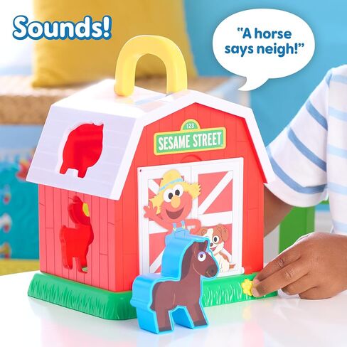 SESAME STREET Elmo's Learn & Sort Barn with Music and Sounds, 6-Pieces, Teaches Toddlers Shapes, Sounds, and Problem-Solving Skills, Toy for Girls, Boys, Kids, Ages 2 and Up by Just Play in Saudi Arabia