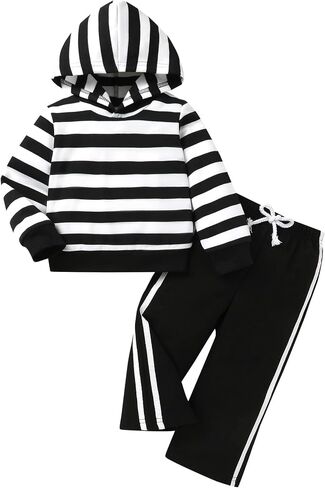 هابي تاون طفل رضيع فتاة ملابس طويلة الأكمام هوديي مخطط القمم عداء ببطء Sweatpants الخريف الزي مجموعات 2 قطعة in Saudi Arabia