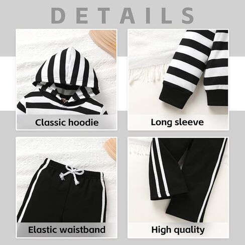 هابي تاون طفل رضيع فتاة ملابس طويلة الأكمام هوديي مخطط القمم عداء ببطء Sweatpants الخريف الزي مجموعات 2 قطعة in Saudi Arabia