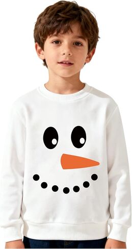 Kids Christmas outfits Cute Snowman Face Pullover Crewneck Sweatshirt for Boys Girls Toller Xmas Tree Graphic Cloths in Kuwait