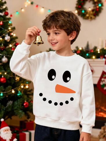 Kids Christmas outfits Cute Snowman Face Pullover Crewneck Sweatshirt for Boys Girls Toller Xmas Tree Graphic Cloths in Kuwait