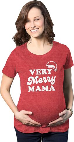 Maternity Very Merry Mama T Shirt Cute Christmas Santa Hat Pregnancy Announcement Tee in Saudi Arabia