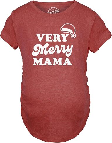 Maternity Very Merry Mama T Shirt Cute Christmas Santa Hat Pregnancy Announcement Tee in Saudi Arabia