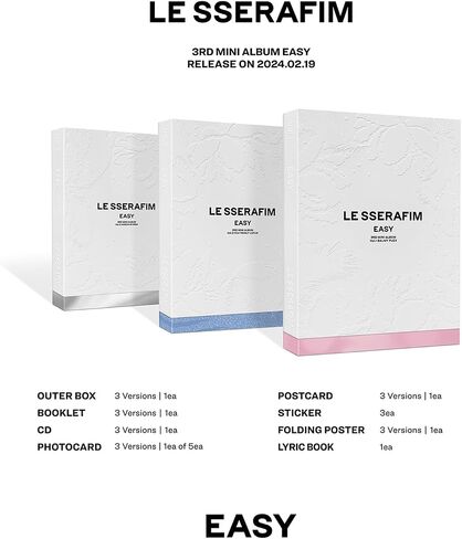 LE SSERAFIM - 3rd Mini Album EASY Photobook Ver. - Vol.2 FEATHERLY LOTUS Outer Box + Booklet Photocard + Postcard + Sticker + Folding Poster + Lyric Book + 2 Pin Badges + 4 Extra Photocards in Saudi Arabia