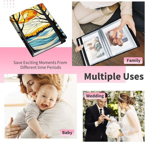 ألبوم صور صغير بسعة 2x3,60 صورة، غطاء من جلد البولي يوريثان مع شريط مطاطي، صفحات PP مقاومة للماء عالية الوضوح لتسجيل الأسرة والذكرى السنوية لزواج الطفل، طباعة جلد الفهد البني in Kuwait