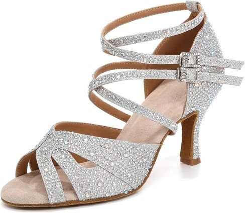 Latin Dance Shoes Women Rhinestones Performance Party Wedding Salsa Ballroom in Saudi Arabia