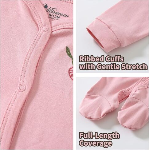 Baby Girl Footies Romper - 100% Cotton, Soft Casual Outfit with Cute Designs for Newborn to 24 Months Infant Girls in Kuwait