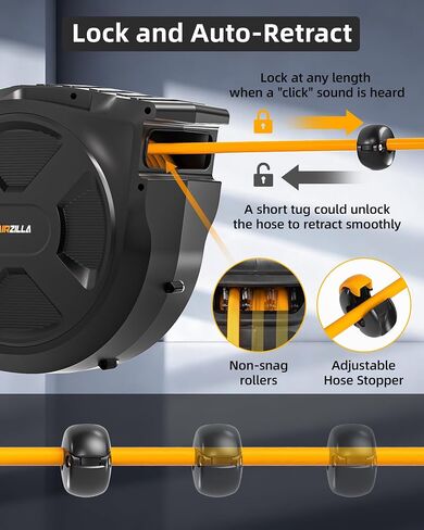 Retractable Air Hose Reel, 3/8" x 100Ft Flex Hybrid Air Hose Max 300PSI Kink-resistant Air Compressor Hose Reel Auto Rewind with 6Ft Lead in, Quick Connect, 180° Swivel Mounting Kit. in Kuwait