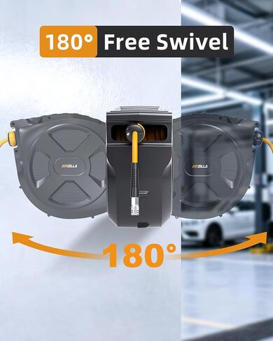 Retractable Air Hose Reel, 3/8" x 100Ft Flex Hybrid Air Hose Max 300PSI Kink-resistant Air Compressor Hose Reel Auto Rewind with 6Ft Lead in, Quick Connect, 180° Swivel Mounting Kit. in Kuwait