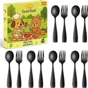 مجموعة أدوات تناول الطعام للأطفال من قوس قزح، مجموعة مكونة من 12 مجموعة أدوات فضية من الفولاذ المقاوم للصدأ بدرجة الطعام للأطفال، آمنة للاستخدام في غسالة الأطباق، مجموعات ملاعق وشوك معدنية صغيرة للأطفال in Kuwait
