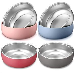 أوعية من الفولاذ المقاوم للصدأ مع أكمام سيليكون ناعمة قابلة للإزالة | خالية من البيسفينول أ، وغير سامة، وغير قابلة للانزلاق، وتبقى ثابتة | مثالي للأطفال والأطفال الصغار والرضع | مثالية للحبوب والوجبات الخفيفة والوجبات | 4 عبوات in Kuwait