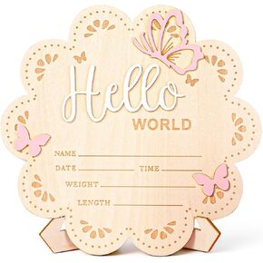 Hello World Newborn Sign, Wood Baby Announcement Sign with Bracket, Personalized Baby Name Announcement Signs for Hospital, Newborn Photography Props in Kuwait