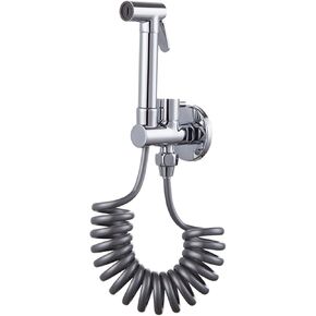 بخاخ محمول للمرحاض، بخاخ مرحاض محمول على الحائط، بخاخ حفاضات من القماش، مع محول صمام T نحاسي وخرطوم زنبركي قابل للسحب، لتنظيف المطبخ والمرحاض، كروم in Kuwait