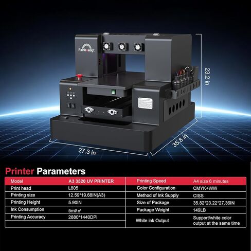RAINBOWDGT UV Printer Machine with Computer XP600 A3 Multifunction Flatbed Printers with Bottle Holder for Acrylic Metal Golf Bottle Phone Case and More in Saudi Arabia
