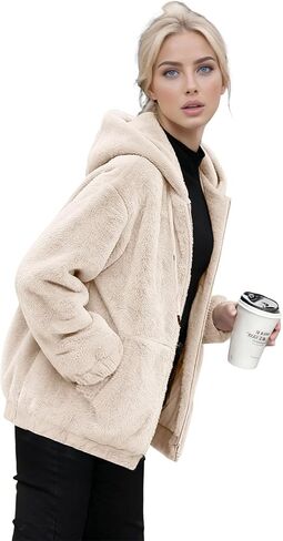 Fuzzy Sherpa Fleece Jacket Women Cozy Soft Zip Up Thin Style Hoodies Long Sleeve Womens Warm Fall Winter Causal Coat in Saudi Arabia