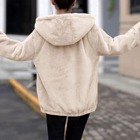 Fuzzy Sherpa Fleece Jacket Women Cozy Soft Zip Up Thin Style Hoodies Long Sleeve Womens Warm Fall Winter Causal Coat in Saudi Arabia