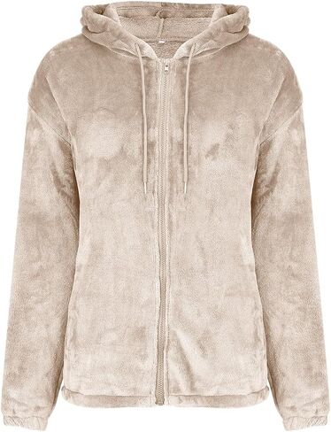 Fuzzy Sherpa Fleece Jacket Women Cozy Soft Zip Up Thin Style Hoodies Long Sleeve Womens Warm Fall Winter Causal Coat in Saudi Arabia