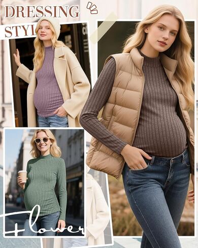 Neer 3 Pack Women's Maternity Tops, Pregnant Long Sleeve Sweaters Mock Turtleneck Pregnancy Shirts Ribbed Knit Mama Clothes in Saudi Arabia