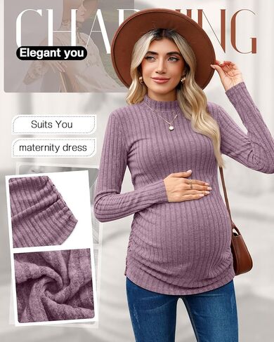 Neer 3 Pack Women's Maternity Tops, Pregnant Long Sleeve Sweaters Mock Turtleneck Pregnancy Shirts Ribbed Knit Mama Clothes in Saudi Arabia