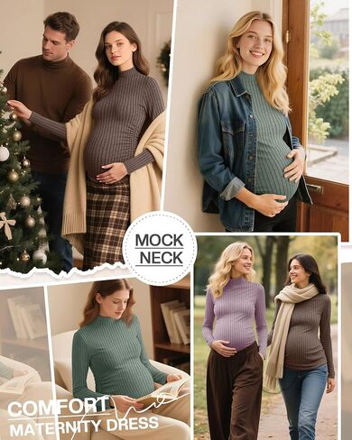 Neer 3 Pack Women's Maternity Tops, Pregnant Long Sleeve Sweaters Mock Turtleneck Pregnancy Shirts Ribbed Knit Mama Clothes in Saudi Arabia