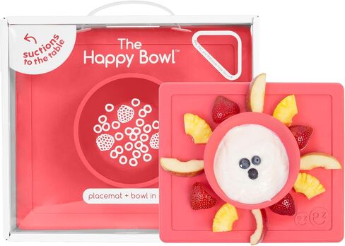 وعاء ezpz Happy Bowl - 24 شهرًا + (مرجاني) - وعاء شفط من السيليكون بنسبة 100% مع مفرش مدمج - آمن للاستخدام في غسالة الأطباق in Kuwait