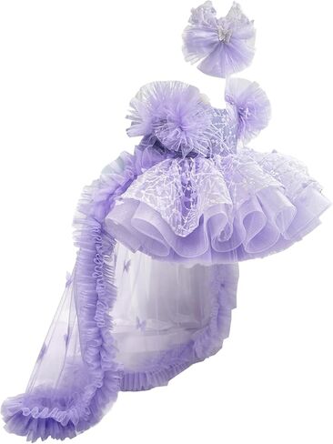 KLFFLGlD Baby Flower Girl Pageant Dresses ButterlyEmbroidered Sequin lace Toddler Formal Wedding PartyPurple Dresses in Saudi Arabia
