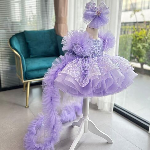 KLFFLGlD Baby Flower Girl Pageant Dresses ButterlyEmbroidered Sequin lace Toddler Formal Wedding PartyPurple Dresses in Saudi Arabia