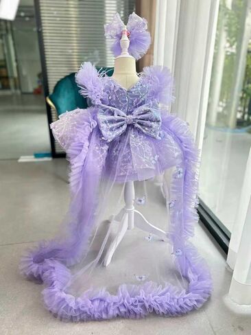 KLFFLGlD Baby Flower Girl Pageant Dresses ButterlyEmbroidered Sequin lace Toddler Formal Wedding PartyPurple Dresses in Saudi Arabia