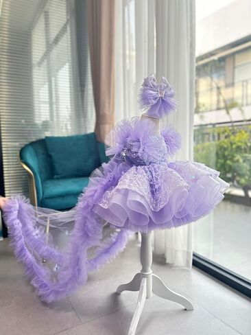KLFFLGlD Baby Flower Girl Pageant Dresses ButterlyEmbroidered Sequin lace Toddler Formal Wedding PartyPurple Dresses in Saudi Arabia