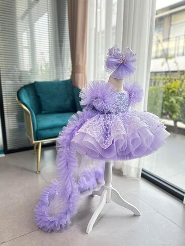 KLFFLGlD Baby Flower Girl Pageant Dresses ButterlyEmbroidered Sequin lace Toddler Formal Wedding PartyPurple Dresses in Saudi Arabia