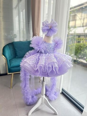 KLFFLGlD Baby Flower Girl Pageant Dresses ButterlyEmbroidered Sequin lace Toddler Formal Wedding PartyPurple Dresses in Saudi Arabia