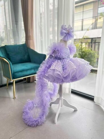 KLFFLGlD Baby Flower Girl Pageant Dresses ButterlyEmbroidered Sequin lace Toddler Formal Wedding PartyPurple Dresses in Saudi Arabia