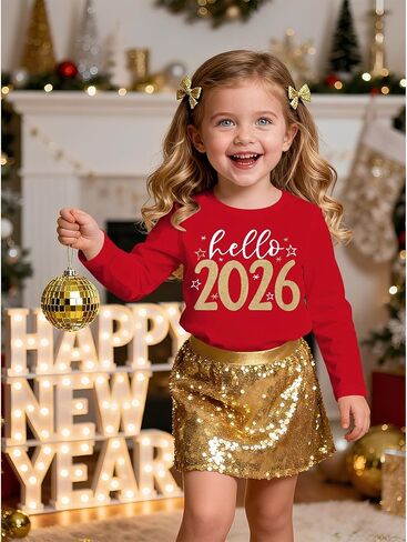 Happy New Year Shirt for Toddler Girl Boy Hello 2026 T-Shirt Glitter New Years Eve Party Tee Holiday Long Sleeve Top in Saudi Arabia