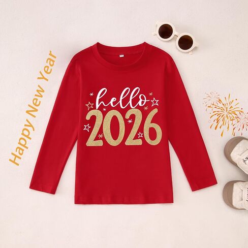 Happy New Year Shirt for Toddler Girl Boy Hello 2026 T-Shirt Glitter New Years Eve Party Tee Holiday Long Sleeve Top in Saudi Arabia