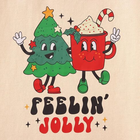 قمصان عيد الميلاد للفتيات الصغيرات Feelin' Jolly بأكمام طويلة تي شيرت لطيف برسومات عيد الميلاد تي شيرت علوي للعطلات in Kuwait