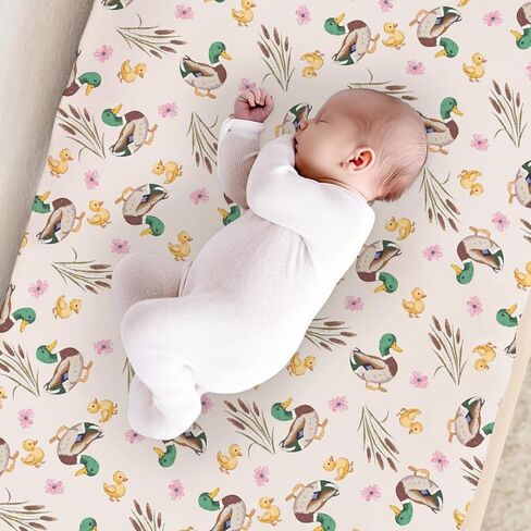 Watercolor Mallard Duck Leaves Baby Changing Pad Cover, Unisex Duck Nursery Diaper Changing Table Pad Mat Sheet for Boys Girls-16x32 in Saudi Arabia