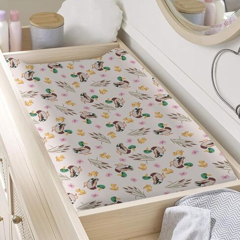 Watercolor Mallard Duck Leaves Baby Changing Pad Cover, Unisex Duck Nursery Diaper Changing Table Pad Mat Sheet for Boys Girls-16x32 in Saudi Arabia