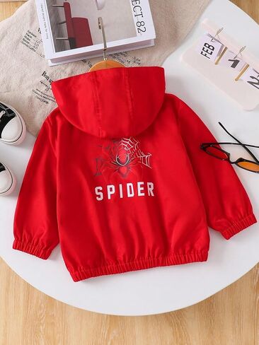 Boys Hooded Jacket Fashionable Lightweight Spider Print Fall Outfits Long Sleeve Zip Up Coat 4-8T in Saudi Arabia