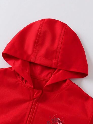 Boys Hooded Jacket Fashionable Lightweight Spider Print Fall Outfits Long Sleeve Zip Up Coat 4-8T in Saudi Arabia