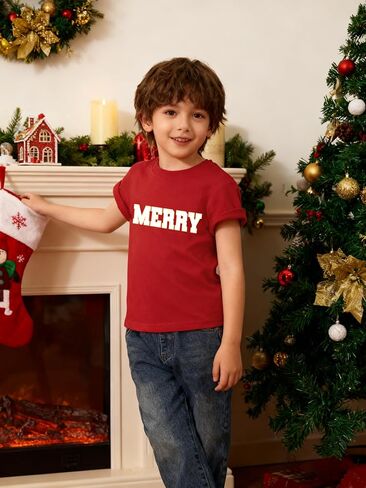 Christmas Shirts Boys Girls Christmas Tree T Shirt Toddler Christmas Graphic Tees Holiday Short Sleeve Tops in Saudi Arabia