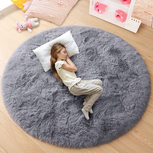 junovo Round Rug 6x6 Feet Fluffy Soft Area Rugs for Kids Girls Room Princess Castle Plush Shaggy Carpet Cute Circle Nursery Rug for Kids Teen's Bedroom Home Decor Large Circular Carpet, White in Saudi Arabia