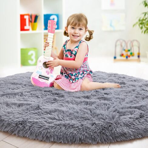 junovo Round Rug 6x6 Feet Fluffy Soft Area Rugs for Kids Girls Room Princess Castle Plush Shaggy Carpet Cute Circle Nursery Rug for Kids Teen's Bedroom Home Decor Large Circular Carpet, White in Saudi Arabia