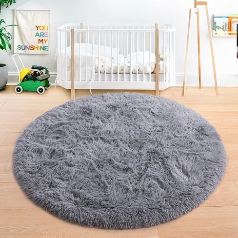 junovo Round Rug 6x6 Feet Fluffy Soft Area Rugs for Kids Girls Room Princess Castle Plush Shaggy Carpet Cute Circle Nursery Rug for Kids Teen's Bedroom Home Decor Large Circular Carpet, White in Saudi Arabia