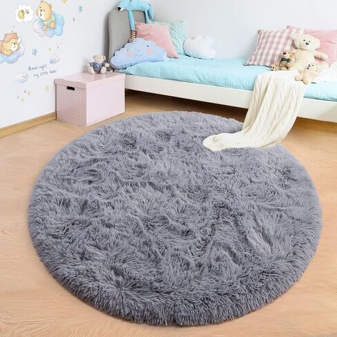 junovo Round Rug 6x6 Feet Fluffy Soft Area Rugs for Kids Girls Room Princess Castle Plush Shaggy Carpet Cute Circle Nursery Rug for Kids Teen's Bedroom Home Decor Large Circular Carpet, White in Saudi Arabia