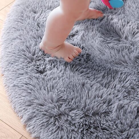 junovo Round Rug 6x6 Feet Fluffy Soft Area Rugs for Kids Girls Room Princess Castle Plush Shaggy Carpet Cute Circle Nursery Rug for Kids Teen's Bedroom Home Decor Large Circular Carpet, White in Saudi Arabia