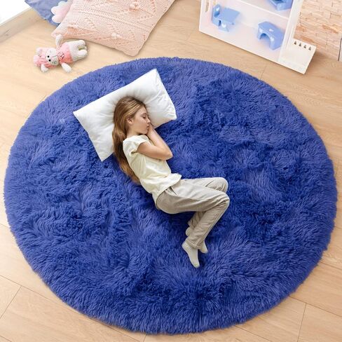 junovo Round Rug 6x6 Feet Fluffy Soft Area Rugs for Kids Girls Room Princess Castle Plush Shaggy Carpet Cute Circle Nursery Rug for Kids Teen's Bedroom Home Decor Large Circular Carpet, White in Saudi Arabia