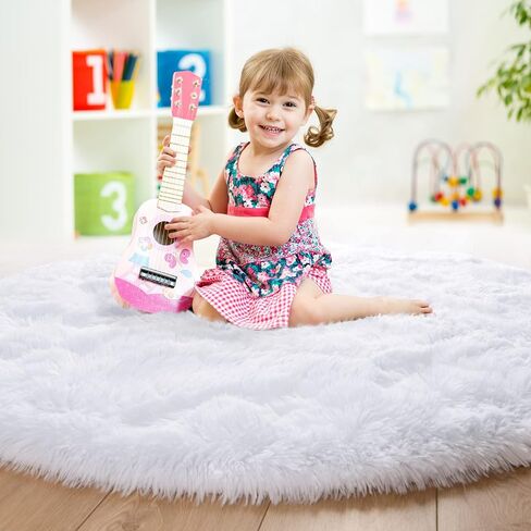 junovo Round Rug 6x6 Feet Fluffy Soft Area Rugs for Kids Girls Room Princess Castle Plush Shaggy Carpet Cute Circle Nursery Rug for Kids Teen's Bedroom Home Decor Large Circular Carpet, White in Saudi Arabia
