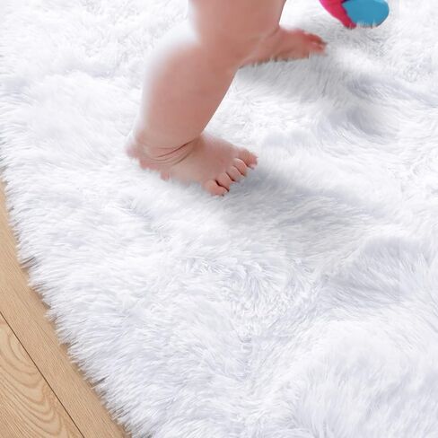 junovo Round Rug 6x6 Feet Fluffy Soft Area Rugs for Kids Girls Room Princess Castle Plush Shaggy Carpet Cute Circle Nursery Rug for Kids Teen's Bedroom Home Decor Large Circular Carpet, White in Saudi Arabia