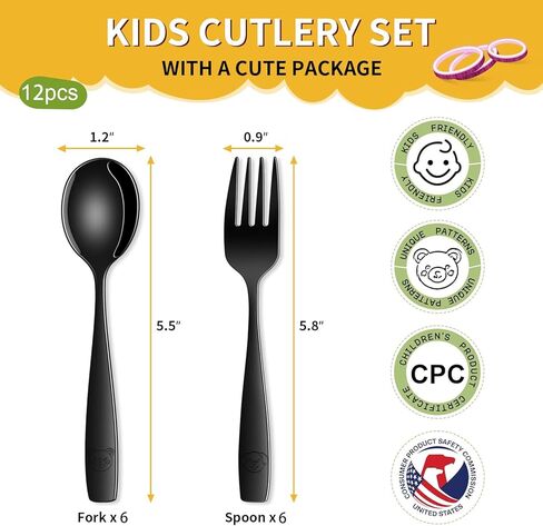 مجموعة أدوات تناول الطعام للأطفال من قوس قزح، مجموعة مكونة من 12 مجموعة أدوات فضية من الفولاذ المقاوم للصدأ بدرجة الطعام للأطفال، آمنة للاستخدام في غسالة الأطباق، مجموعات ملاعق وشوك معدنية صغيرة للأطفال in Kuwait