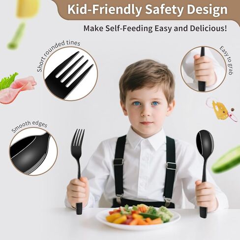 مجموعة أدوات تناول الطعام للأطفال من قوس قزح، مجموعة مكونة من 12 مجموعة أدوات فضية من الفولاذ المقاوم للصدأ بدرجة الطعام للأطفال، آمنة للاستخدام في غسالة الأطباق، مجموعات ملاعق وشوك معدنية صغيرة للأطفال in Kuwait